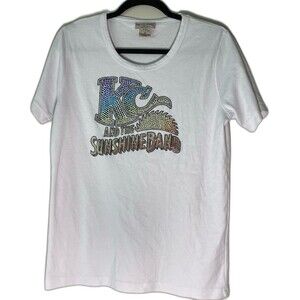Isaac’s Designs T-Shirt Women's Size M White KC & the Sunshine Band Rhinestone